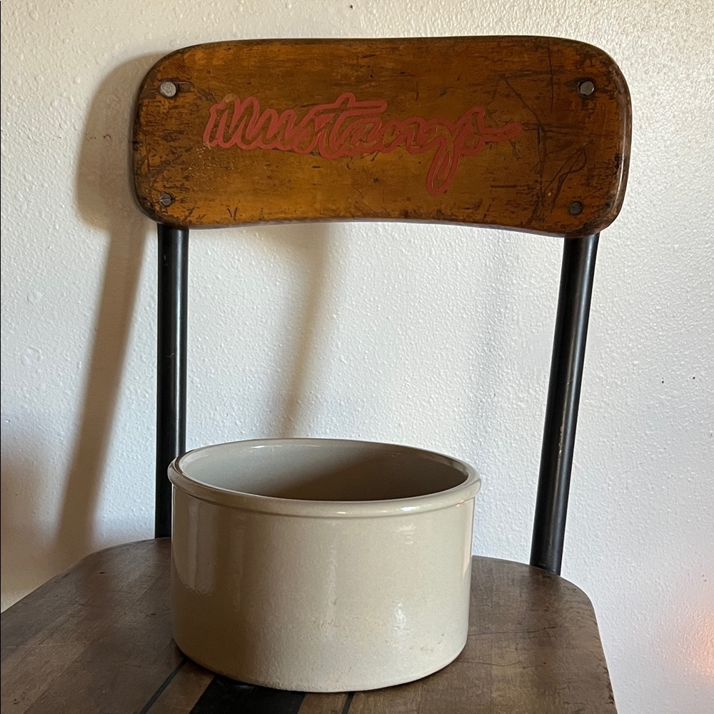 Antique 2 quart low crock cream stone